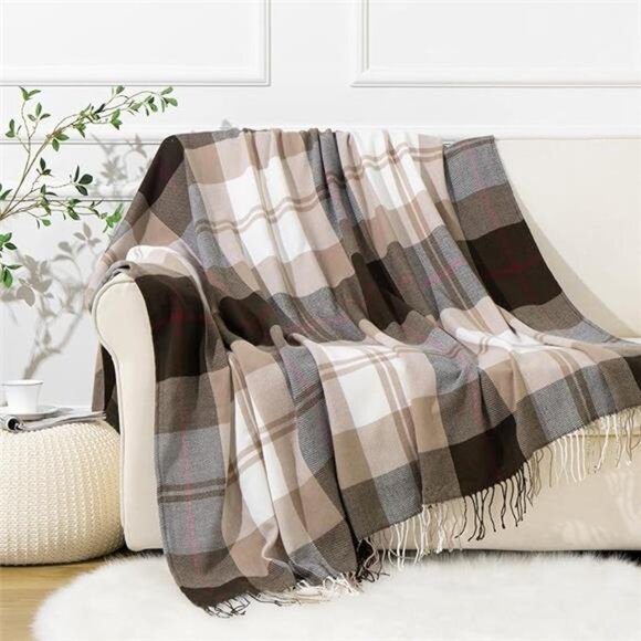 Brown Plaid Throw Blanket Buffalo Check Lightweight Cozy Couch Bed Sofa Blanket - Picture 7 of 7